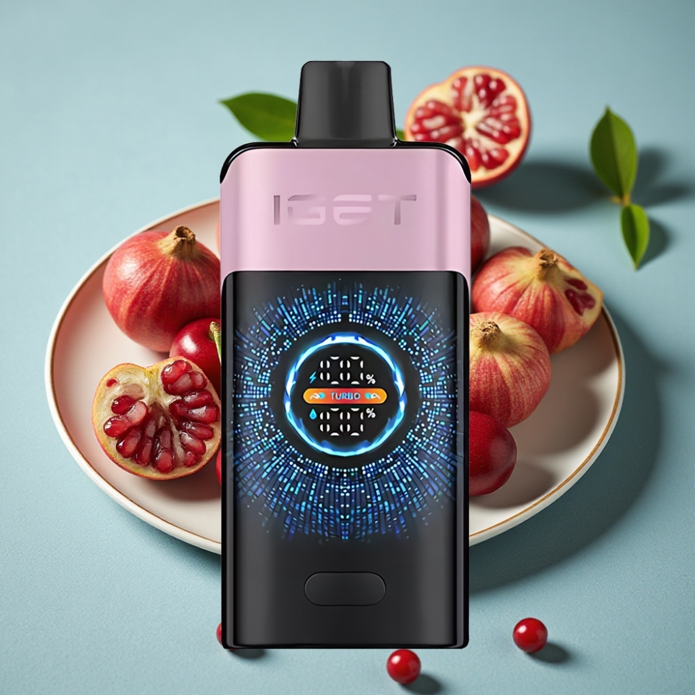 IGET ONE 12000 Puffs Disposable Vape Cereza Granada, 2700 mAh, Pantalla Curva a Color