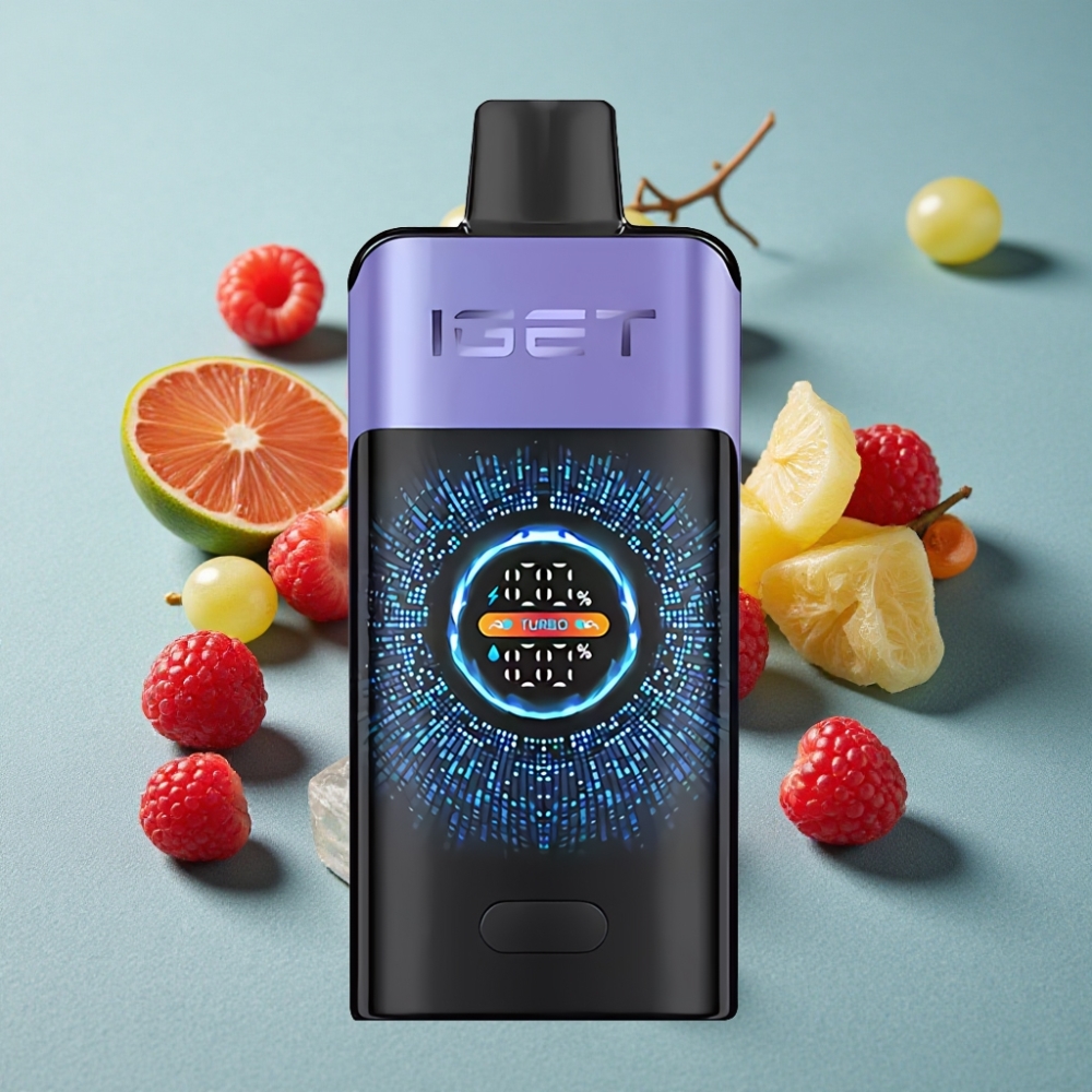 IGET ONE 12000 Puffs Disposable Vape Frambuesa Uva Hielo, 2700 mAh, Pantalla Curva a Color