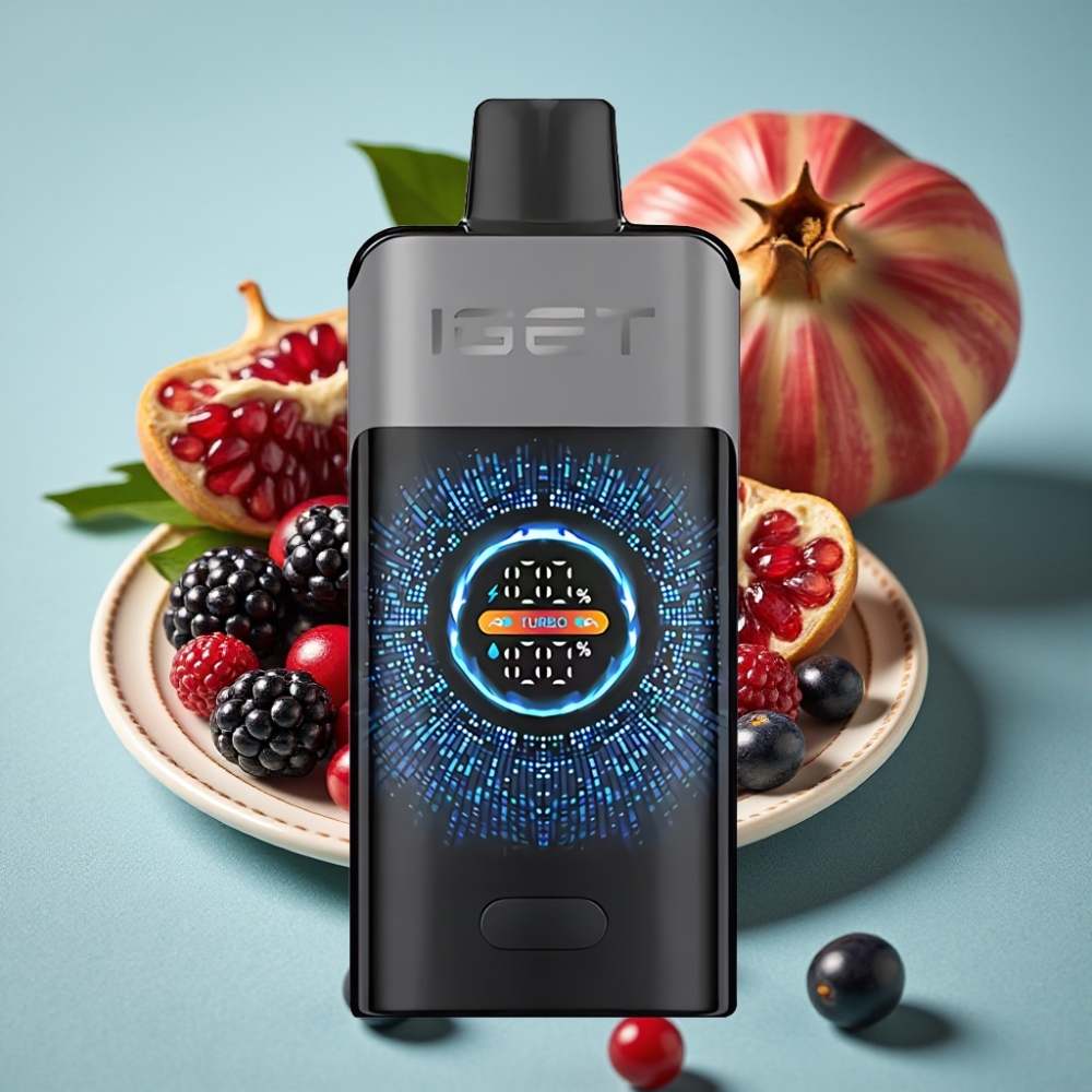 IGET ONE 12000 Puffs Disposable Vape Zarzamora Cereza Granada, 2700 mAh, Pantalla Curva a Color