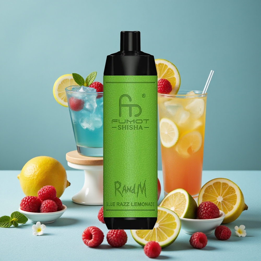 RandM Fumot Shisha 10000 Puffs 18ml LED Tipo-C 0.5% Nic Sabor Frambuesa Azul Limonada