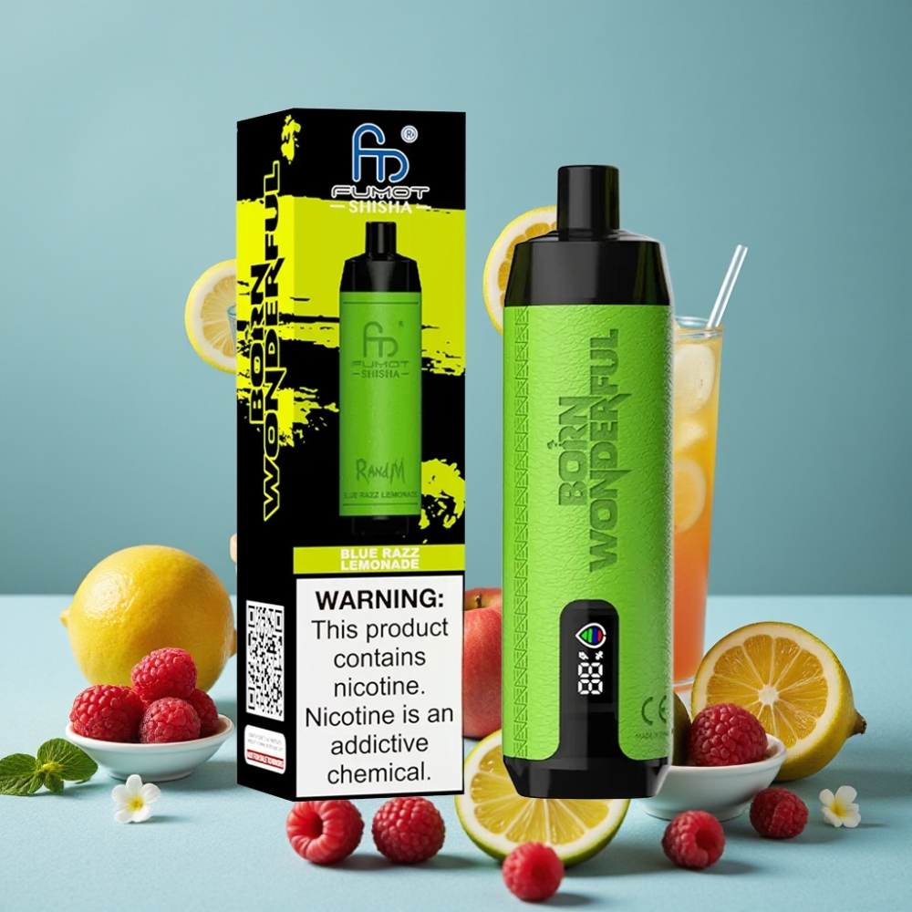 RandM Fumot Shisha 10000 Puffs 18ml LED Tipo-C 0.5% Nic Sabor Frambuesa Azul Limonada