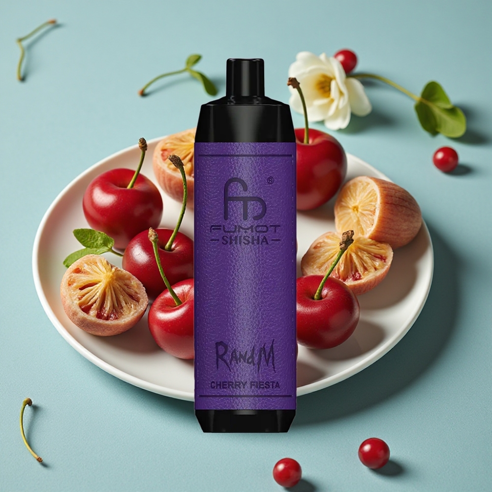 RandM Fumot Shisha 10000 Puffs Disposable Vape 18ml Fiesta Cereza LED Tipo-C