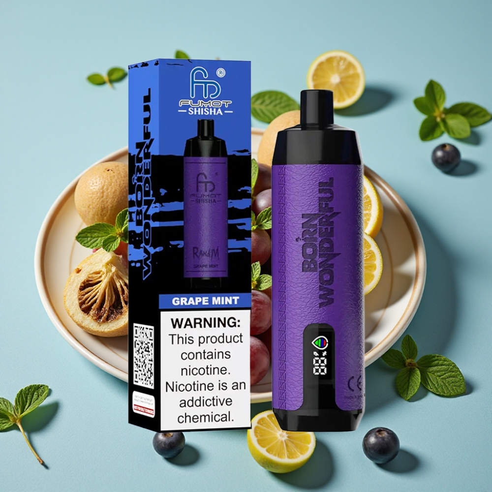 RandM Fumot Shisha 10000 Puffs Disposable Vape 18ml Uva Menta LED Tipo-C