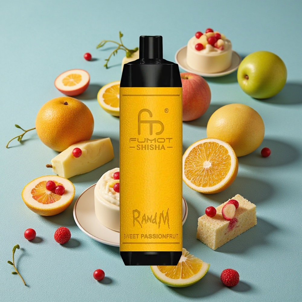 RandM Fumot Shisha 10000 Puffs Disposable Vape 18ml e-líquido Maracuyá Dulce 0.5% Nicotina