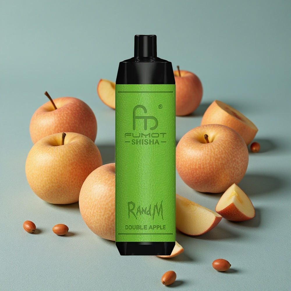 RandM Fumot Shisha 10000 Puffs Disposable Vape Manzana Doble con LED, Tipo-C, 0.6ohm