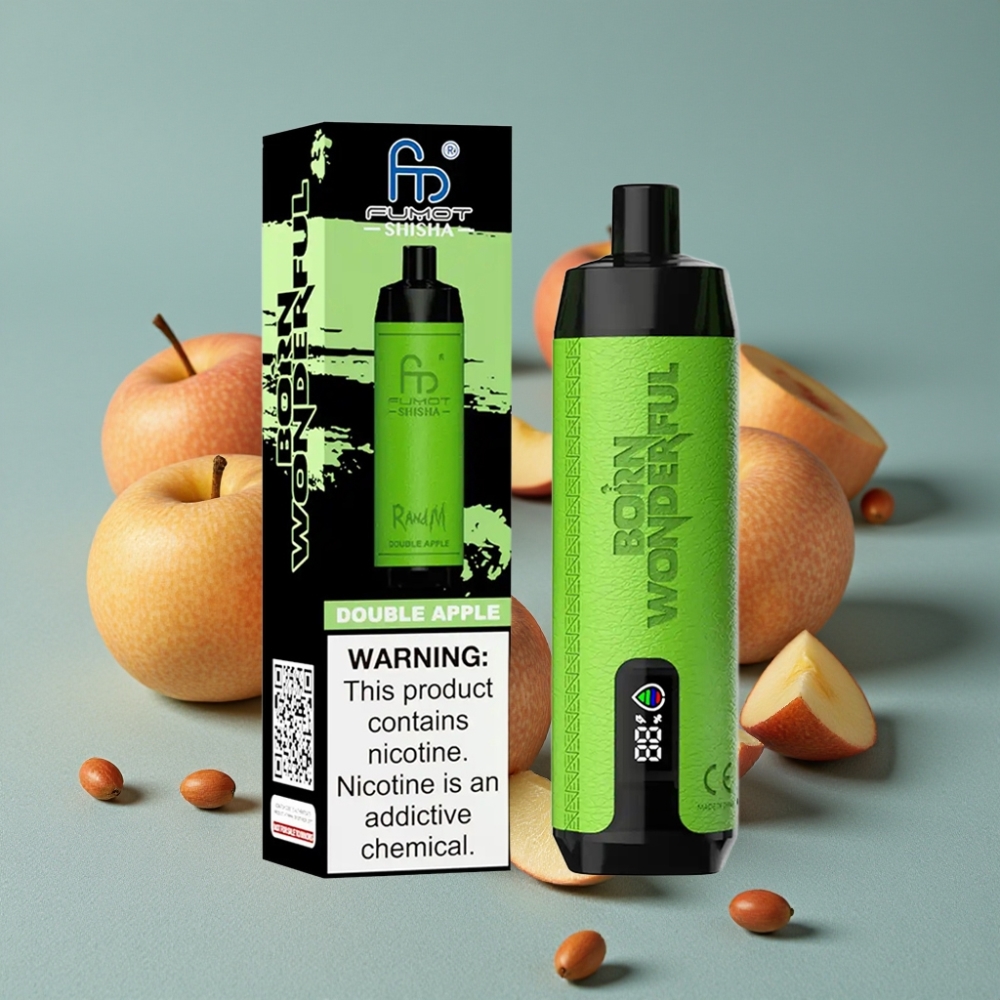 RandM Fumot Shisha 10000 Puffs Disposable Vape Manzana Doble con LED, Tipo-C, 0.6ohm