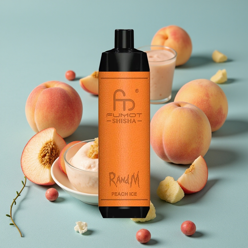 RandM Fumot Shisha 10000 Puffs Disposable Vape Melocotón Hielo con LED, Tipo-C, 0.5% Nicotina