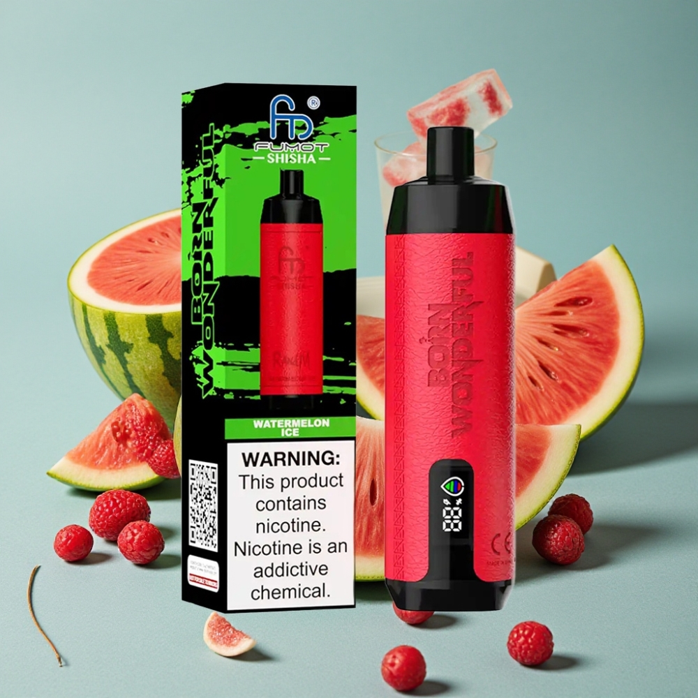 RandM Fumot Shisha 10000 Puffs Disposable Vape Sandía Helada con LED, Tipo-C y 0.6ohm