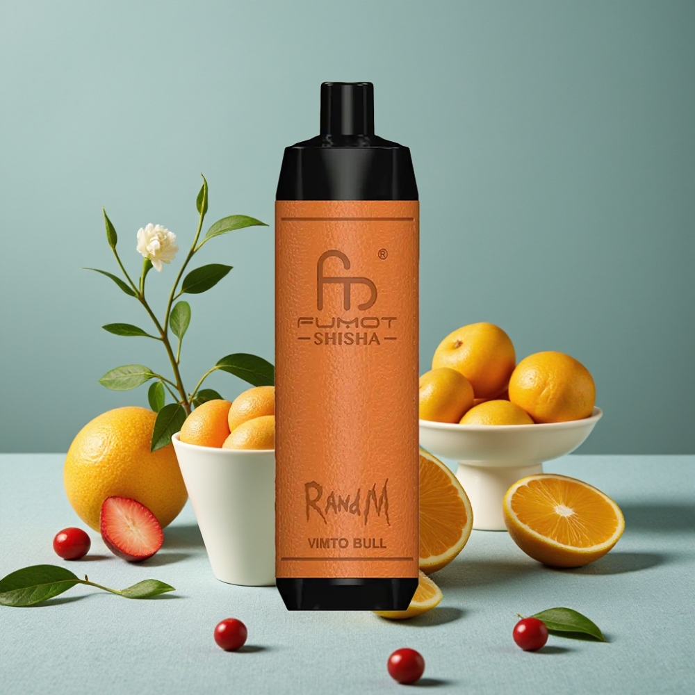 RandM Fumot Shisha 10000 Puffs Disposable Vape Vimto Toro con LED, 18ml, 0.6ohm, Tipo-C