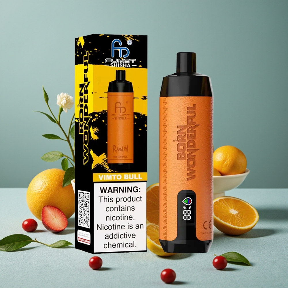 RandM Fumot Shisha 10000 Puffs Disposable Vape Vimto Toro con LED, 18ml, 0.6ohm, Tipo-C