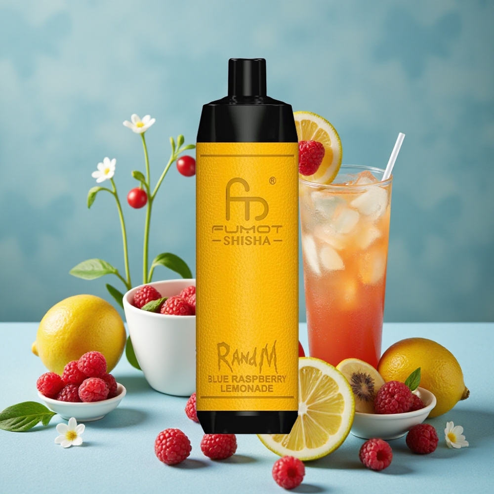 RandM Fumot Shisha 10000 Puffs Dispositivo Desechable con LED, 18ml, Sabor Frambuesa Azul Limonada
