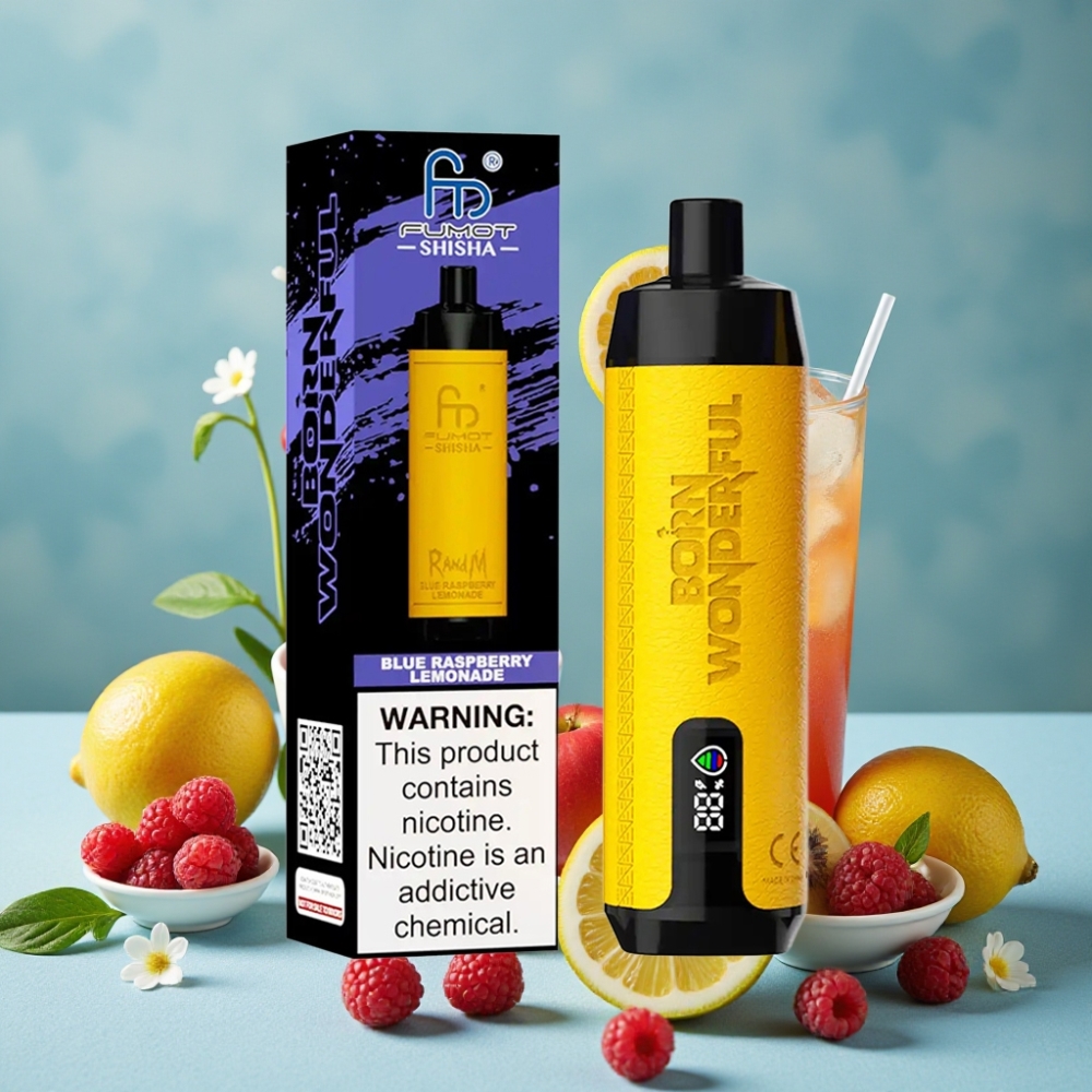 RandM Fumot Shisha 10000 Puffs Dispositivo Desechable con LED, 18ml, Sabor Frambuesa Azul Limonada