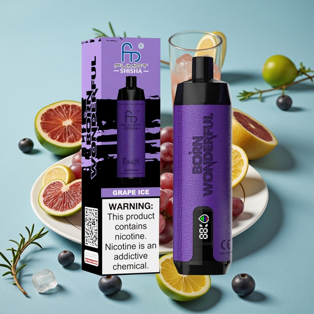 RandM Fumot Shisha 10000 Puffs LED 18ml Hielo Uva Tipo-C 850mAh 0.6ohm 0.5% Nic