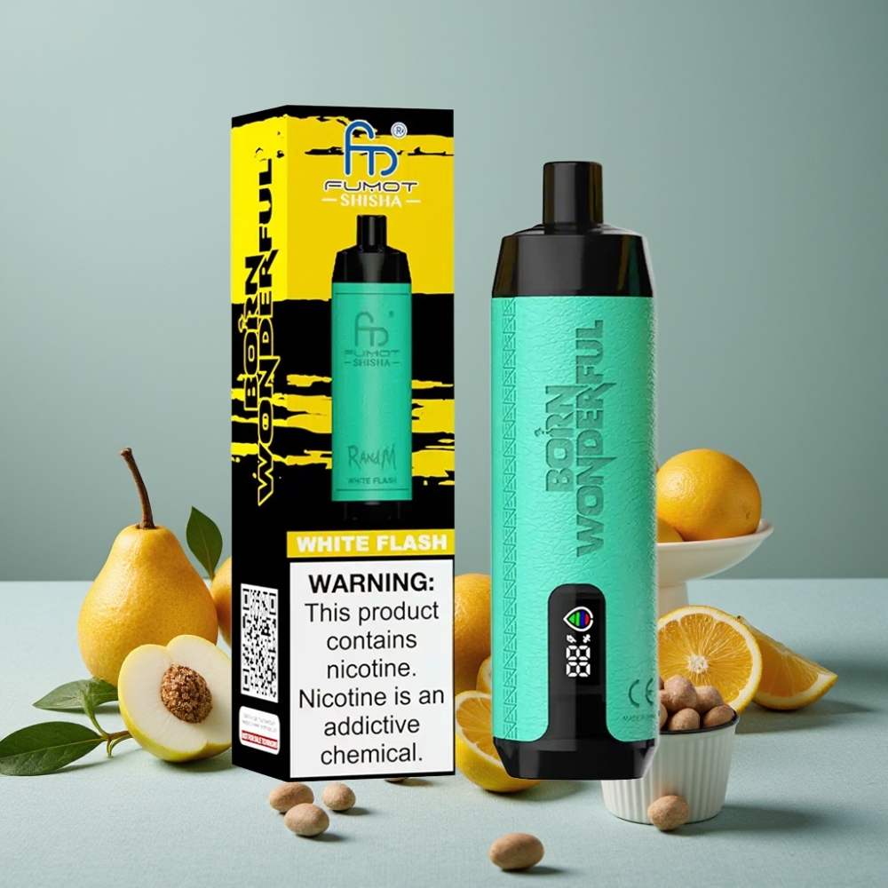 RandM Fumot Shisha 10000 Puffs Vape Desechable Destello Blanco con LED, 18ml, 850mAh, Tipo-C