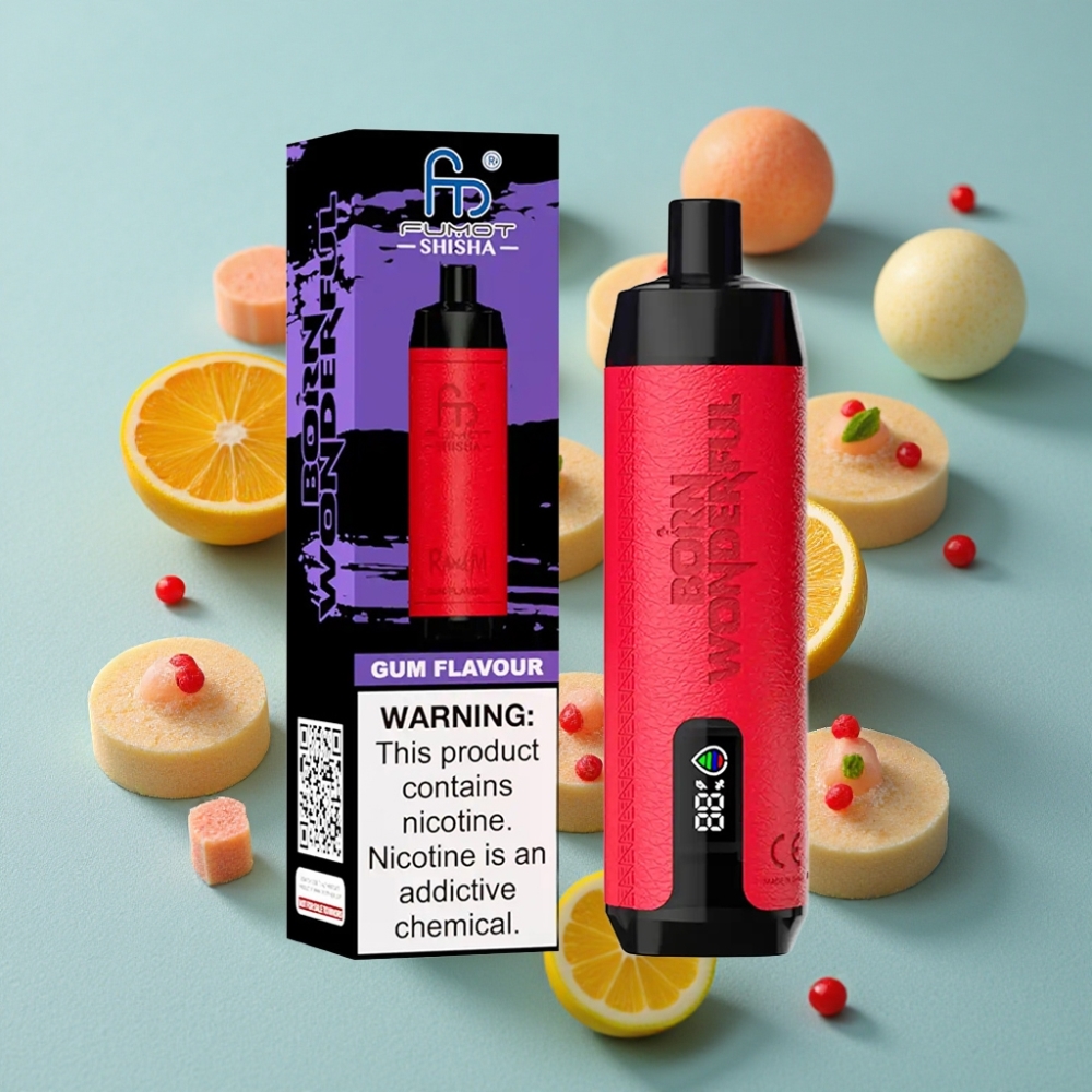 RandM Fumot Shisha 10000 Puffs Vape Desechable Sabor Chicle con LED, 850mAh, Tipo-C