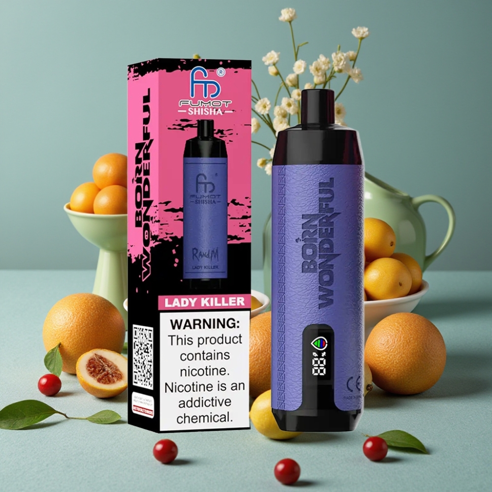RandM Fumot Shisha 10000 Puffs Vape Desechable con LED, Tipo-C y Sabor Asesina