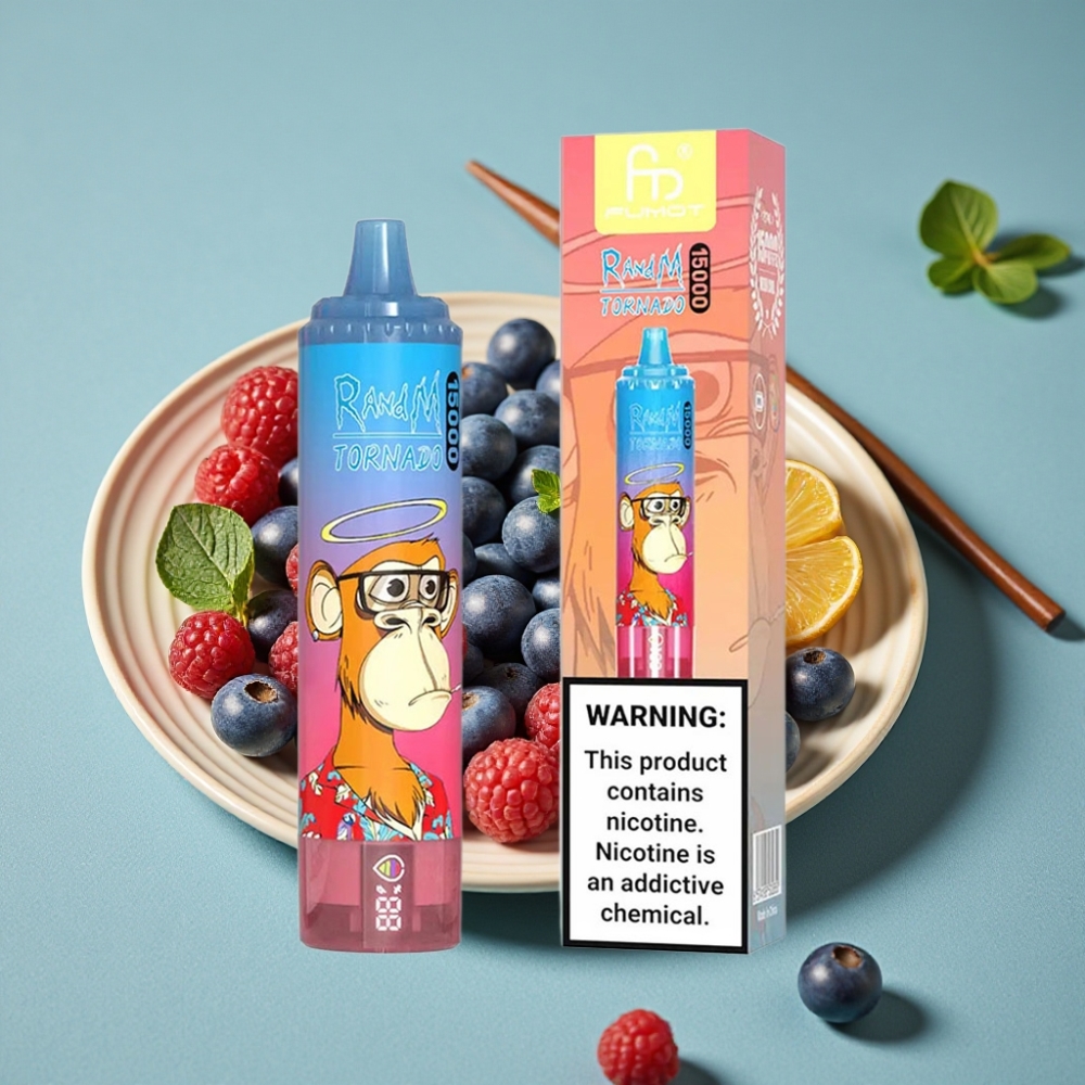 RandM Fumot Tornado 15000 Puffs 25ml 850mAh Blue Raz Cereza Mesh LCD Tipo-C