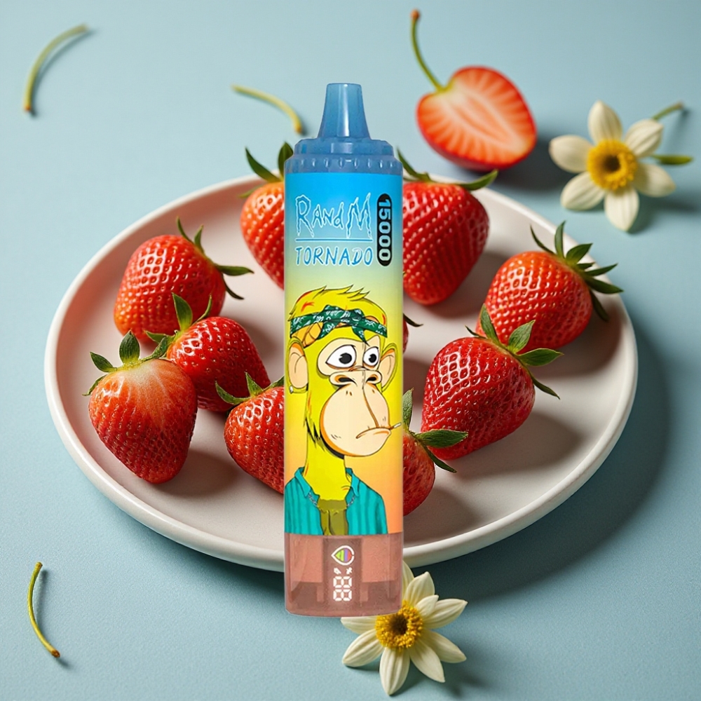 RandM Fumot Tornado 15000 Puffs 25ml 850mAh Fresa Recargable USB-C Pantalla LCD