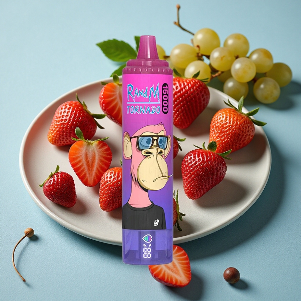 RandM Fumot Tornado 15000 Puffs 25ml 850mAh Fresa Uva Recargable Tipo-C Pantalla LCD