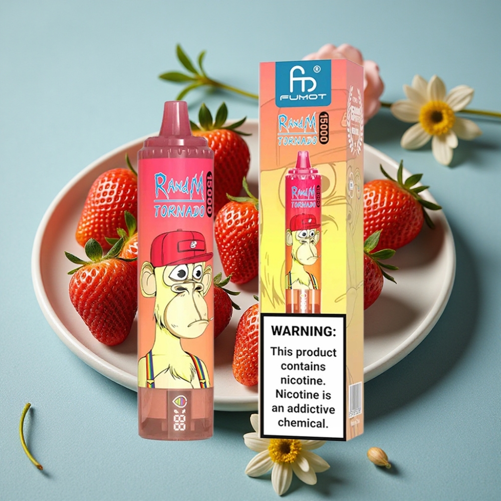 RandM Fumot Tornado 15000 Puffs 25ml 850mAh LCD Fresa Red Bull vape al por mayor España