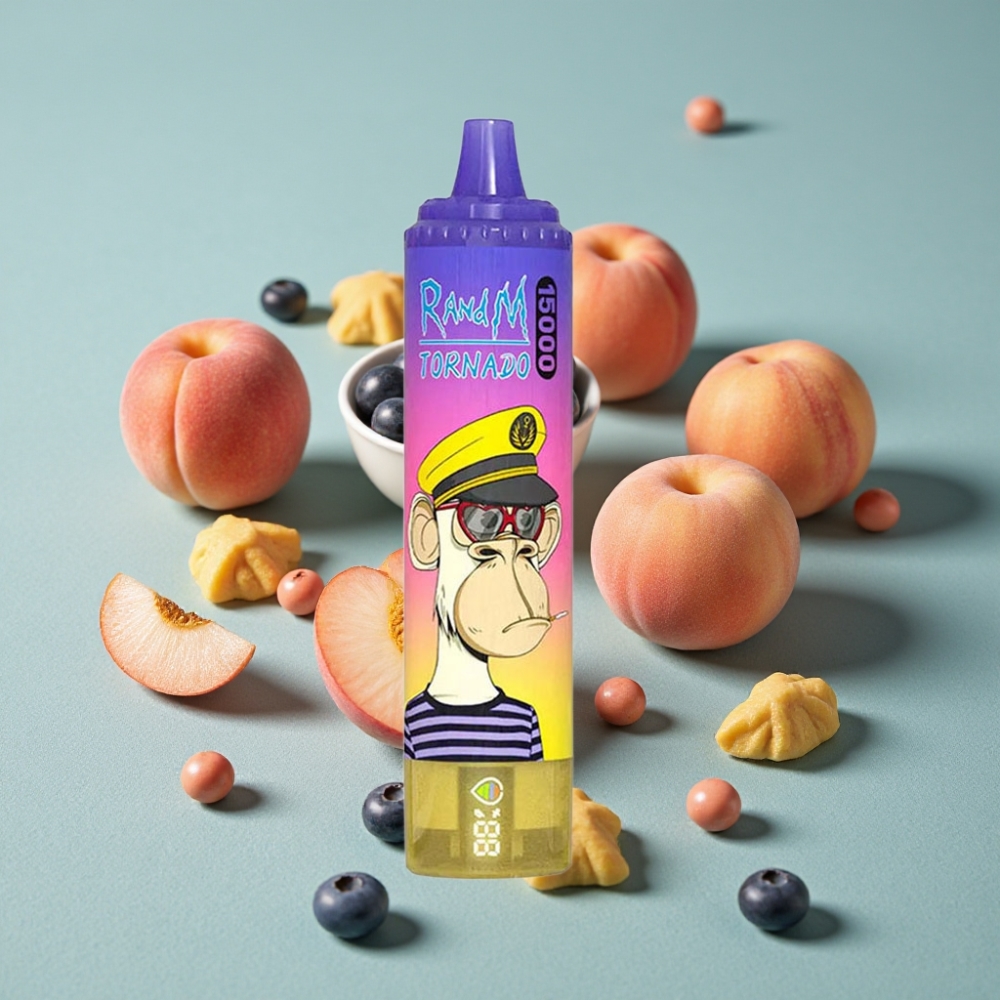 RandM Fumot Tornado 15000 Puffs 25ml 850mAh Tipo-C LCD Durazno Arándano Dulce