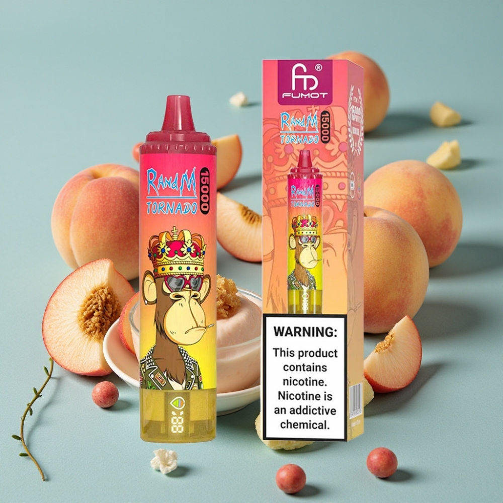 RandM Fumot Tornado 15000 Puffs 25ml 850mAh Tipo-C LCD Melocotón Hielo
