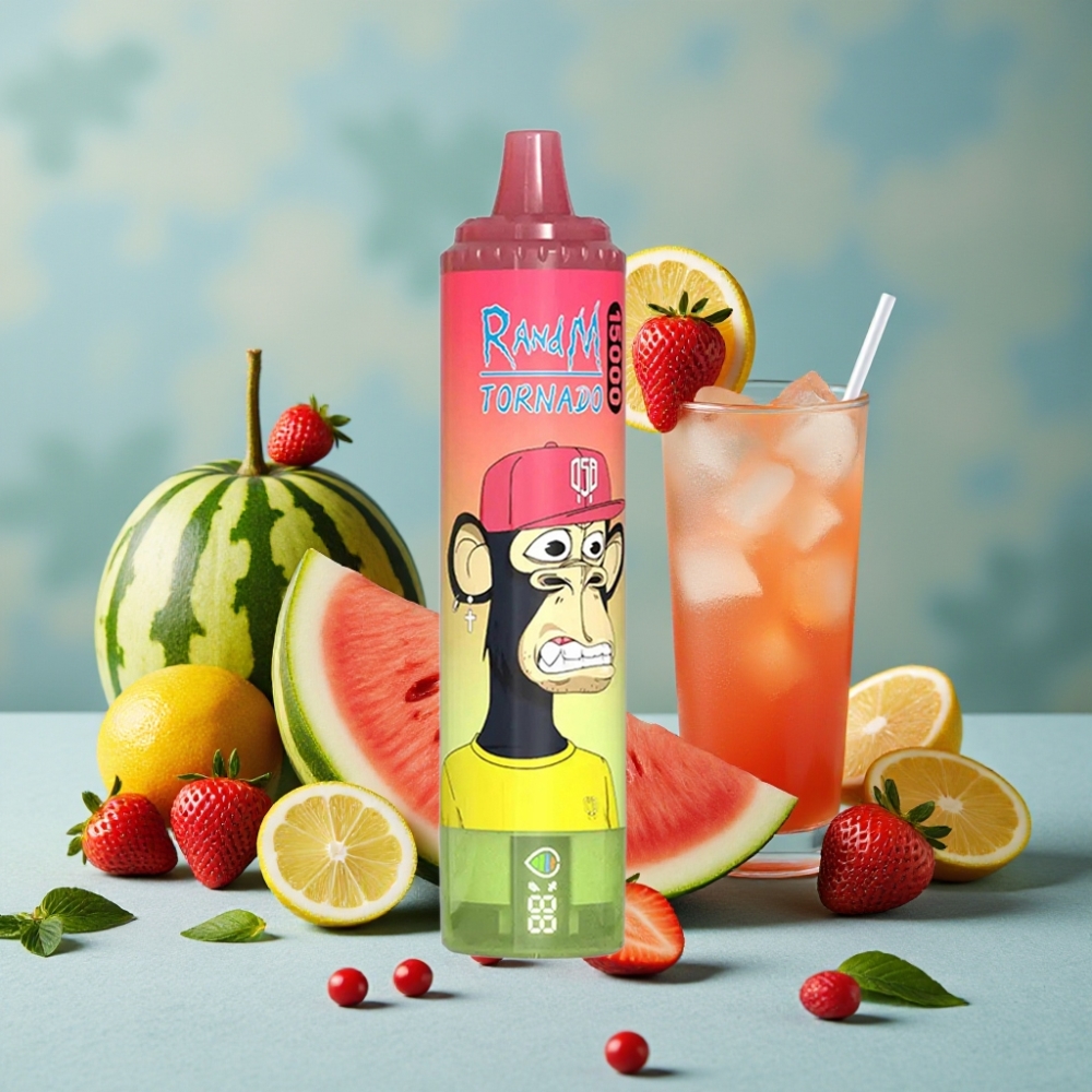 RandM Fumot Tornado 15000 Puffs 25ml Fresa Sandía Limonada Recargable USB-C Pantalla LCD