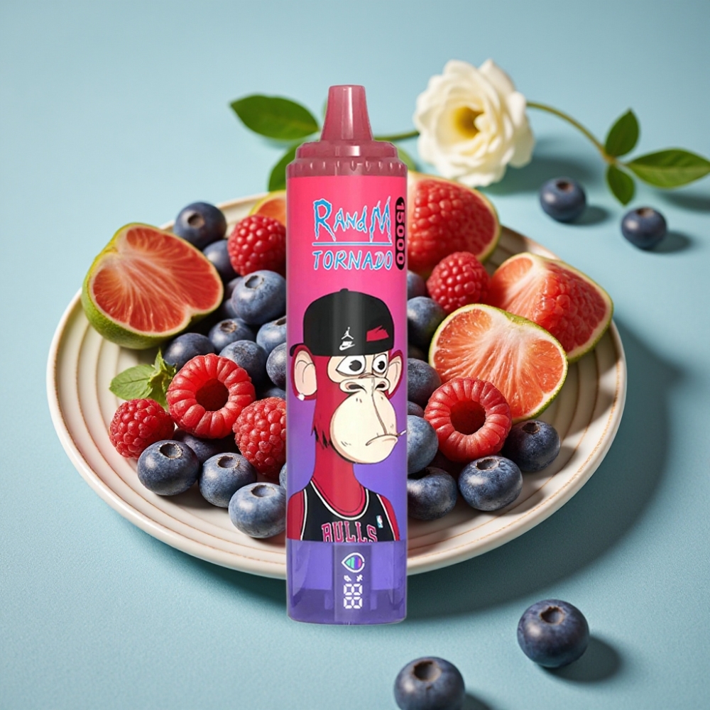 RandM Fumot Tornado 15000 Puffs Disposable Vape Frambuesa Azul Ácida 25ml 850mAh Mesh USB-C LCD