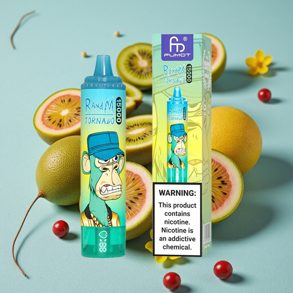 RandM Fumot Tornado 15000 Puffs LCD Tipo-C Recargable Kiwi Maracuyá Guayaba