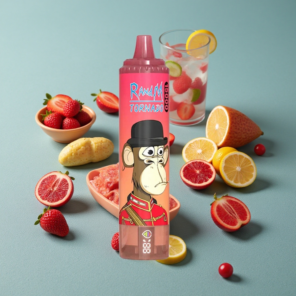 RandM Fumot Tornado 15000 Puffs Vape Recargable USB-C Pantalla LCD Sabor Energía Roja Hielo