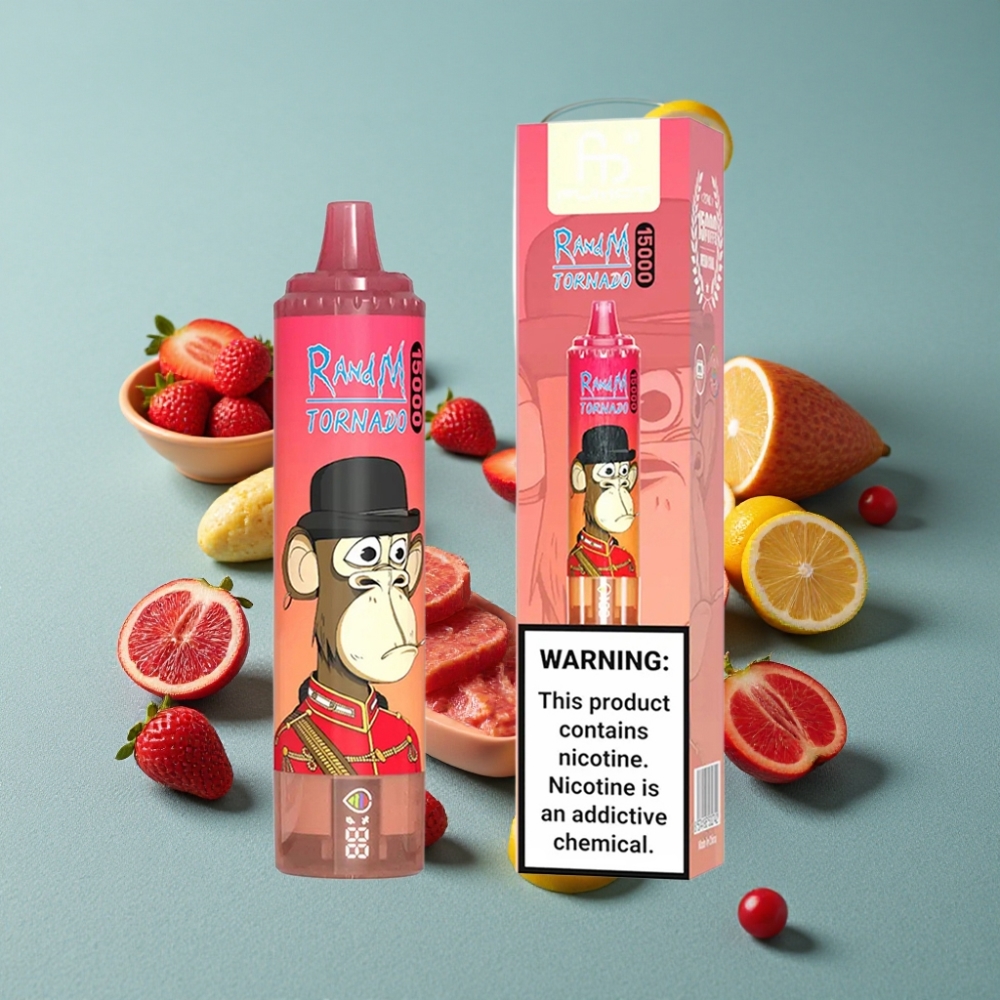 RandM Fumot Tornado 15000 Puffs Vape Recargable USB-C Pantalla LCD Sabor Energía Roja Hielo