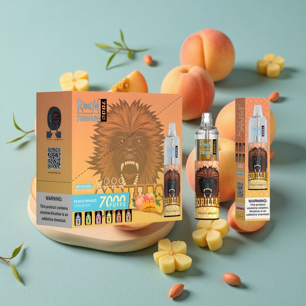 RandM Fumot Tornado 7000 Puffs 14ML 850MAH Malla Ajustable Durazno Mango