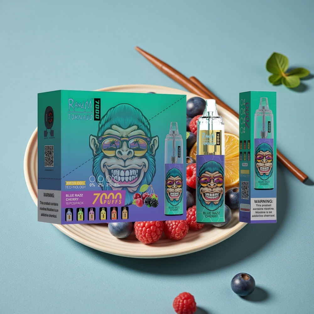 RandM Fumot Tornado 7000 Puffs 14ML E-liquid Blue Razz Cereza Air-Adjustable