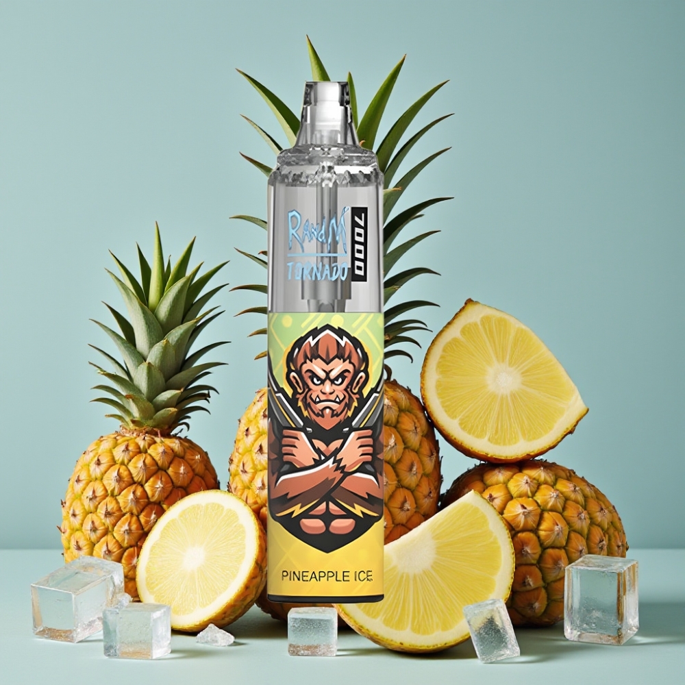 RandM Fumot Tornado 7000 Puffs 14ML E-liquid Piña Hielo Ajuste de Aire RGB Tipo-C