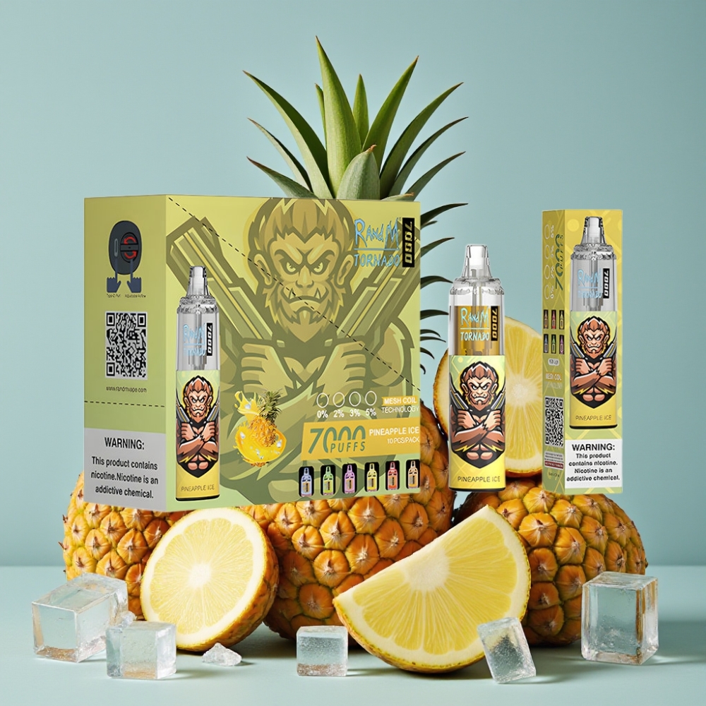 RandM Fumot Tornado 7000 Puffs 14ML E-liquid Piña Hielo Ajuste de Aire RGB Tipo-C