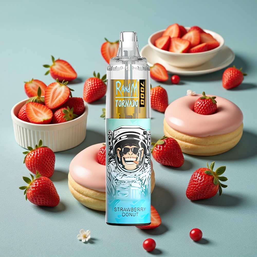 RandM Fumot Tornado 7000 Puffs 14ML E-liquid RGB Light Ajuste de Aire Donut de Fresa