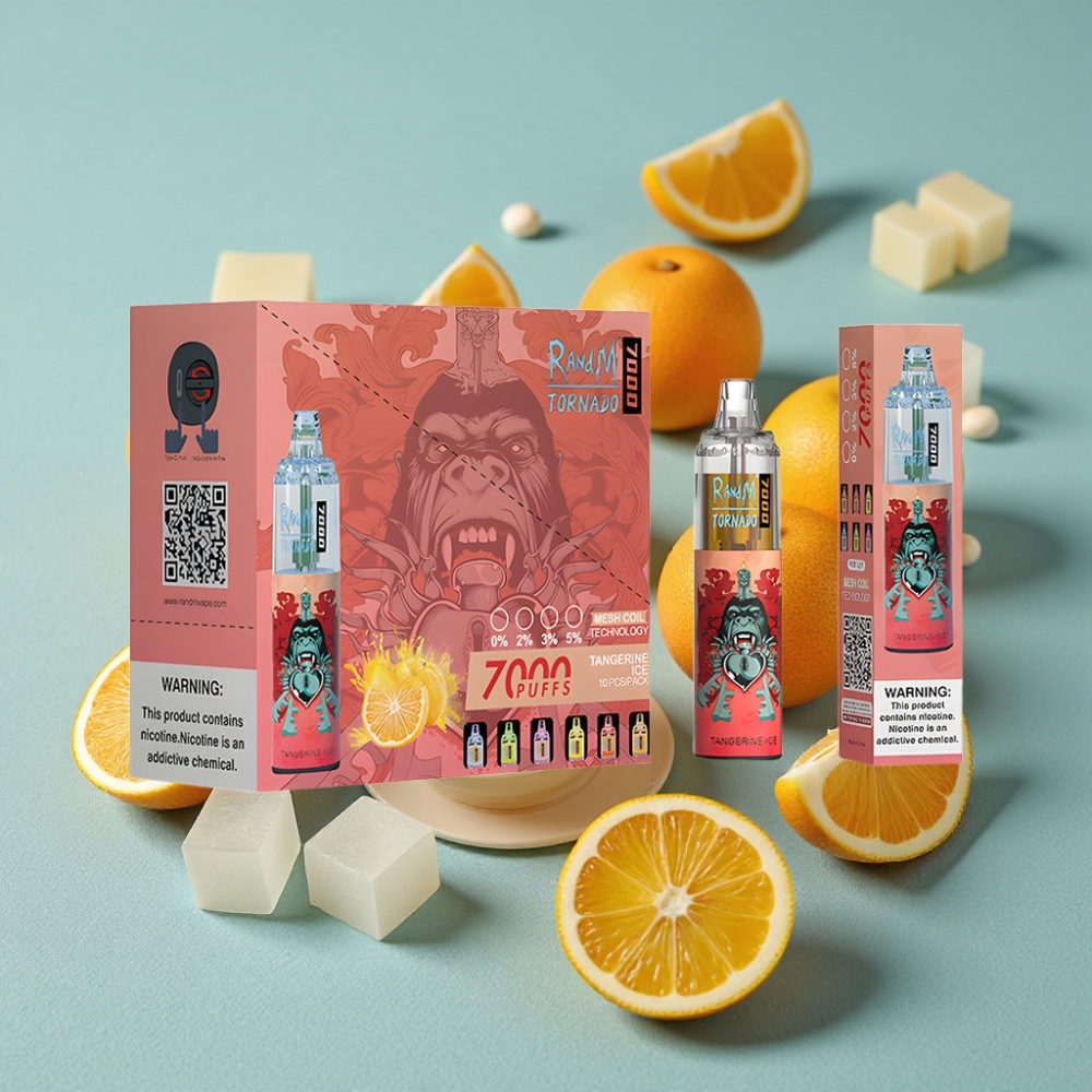 RandM Fumot Tornado 7000 Puffs 14ML E-liquid Tangerina Hielo Air-Adjustable RGB Light