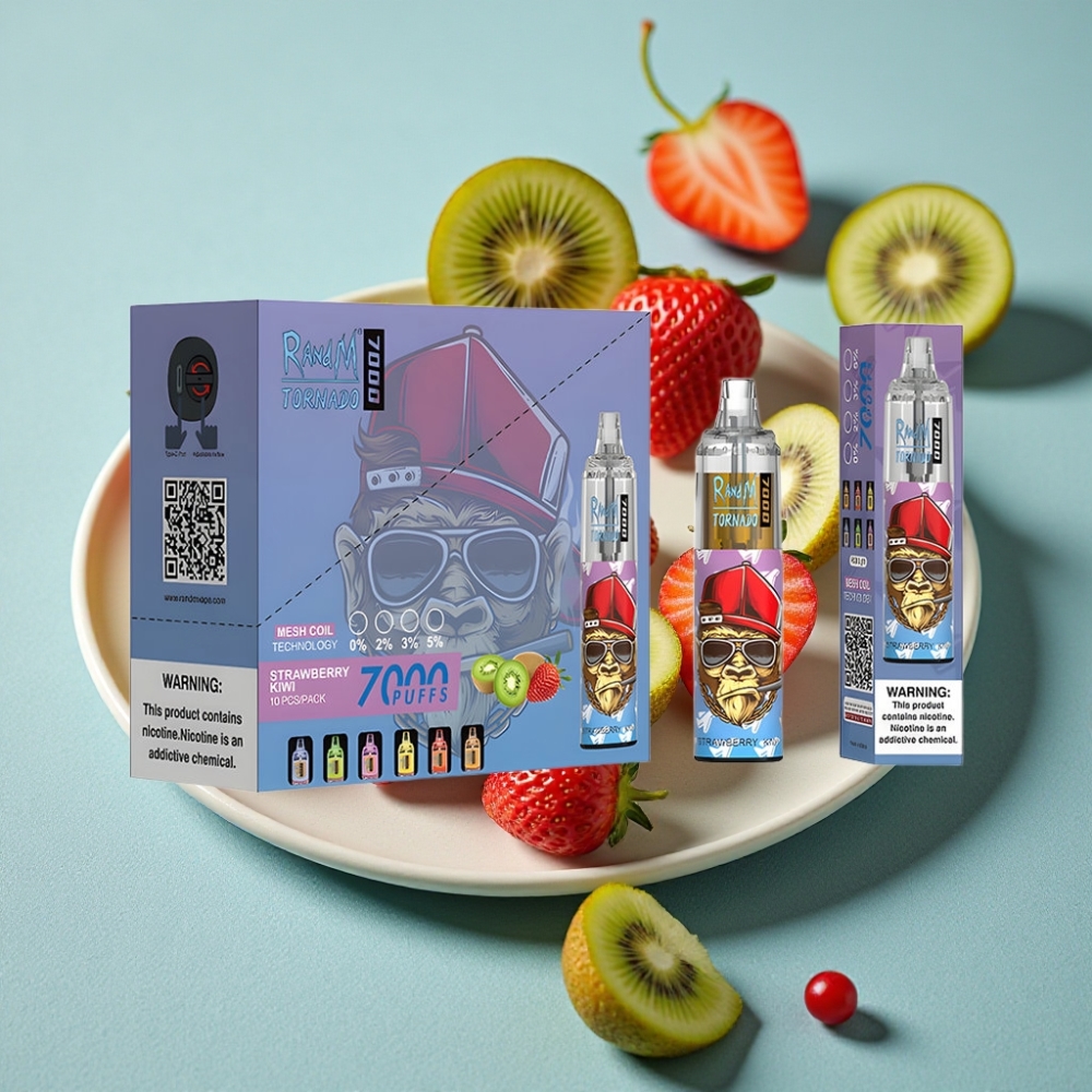 RandM Fumot Tornado 7000 Puffs 14ML Fresa Kiwi Ajustable RGB Tipo-C