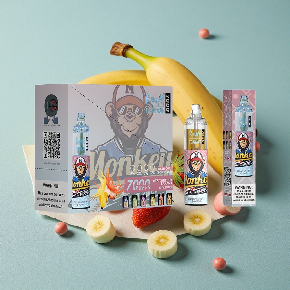 RandM Fumot Tornado 7000 Puffs 14ML Fresa Plátano Ajustable RGB Tipo-C