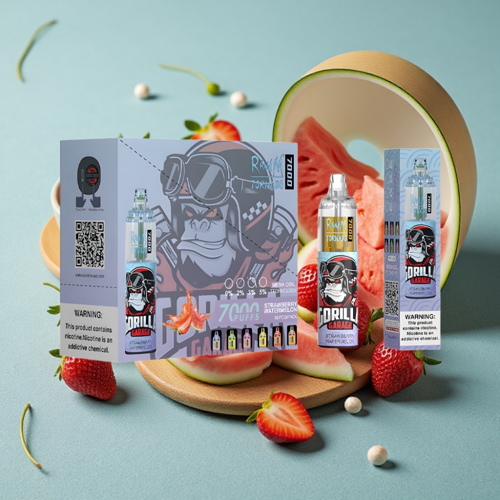 RandM Fumot Tornado 7000 Puffs 14ML Fresa Sandía Ajustable RGB Tipo-C