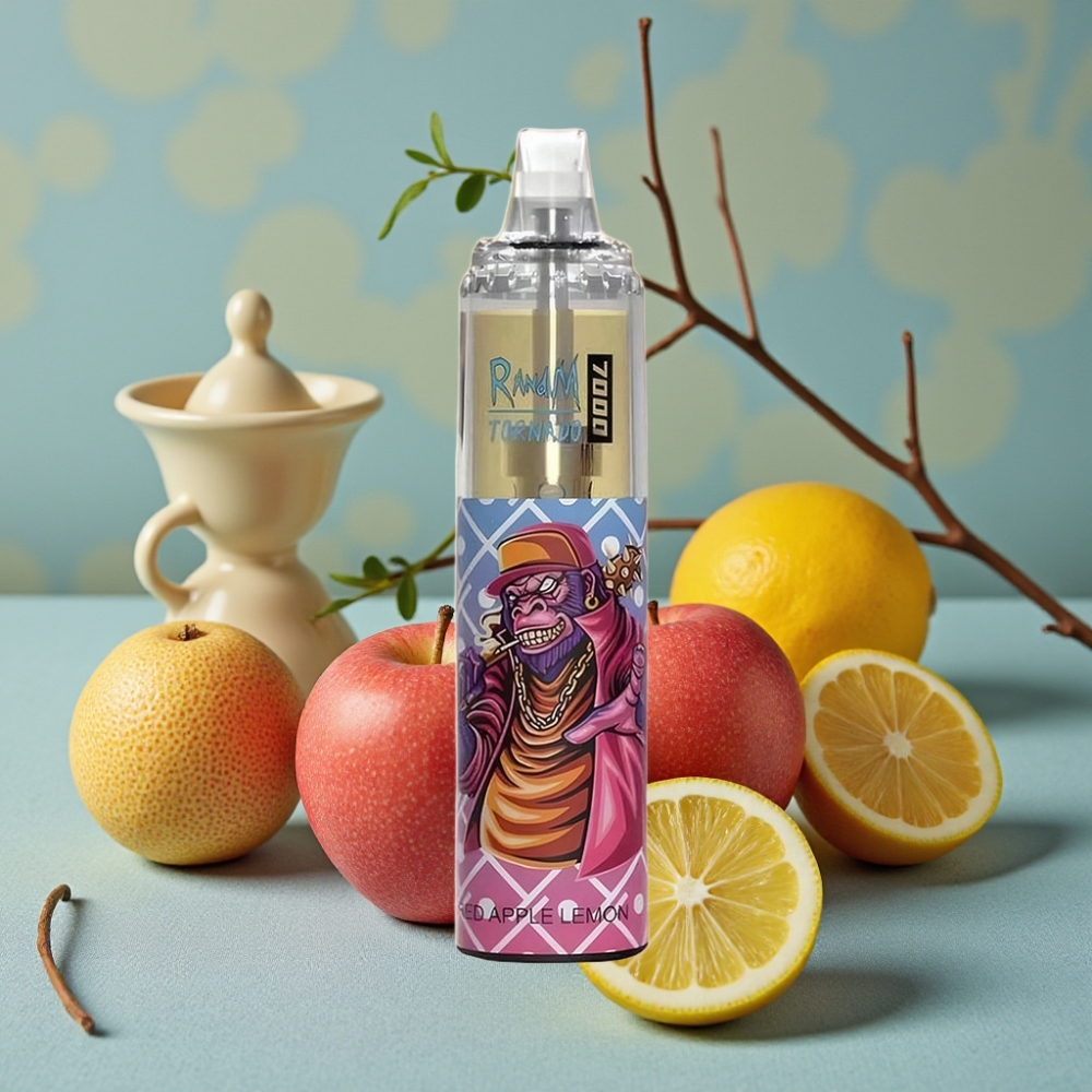 RandM Fumot Tornado 7000 Puffs 14ML Manzana Roja Limón Tipo-C Luz RGB Ajuste de Aire