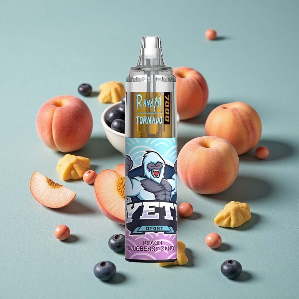 RandM Fumot Tornado 7000 Puffs 14ML Melocotón Arándano Caramelo Tipo-C RGB Ajustable