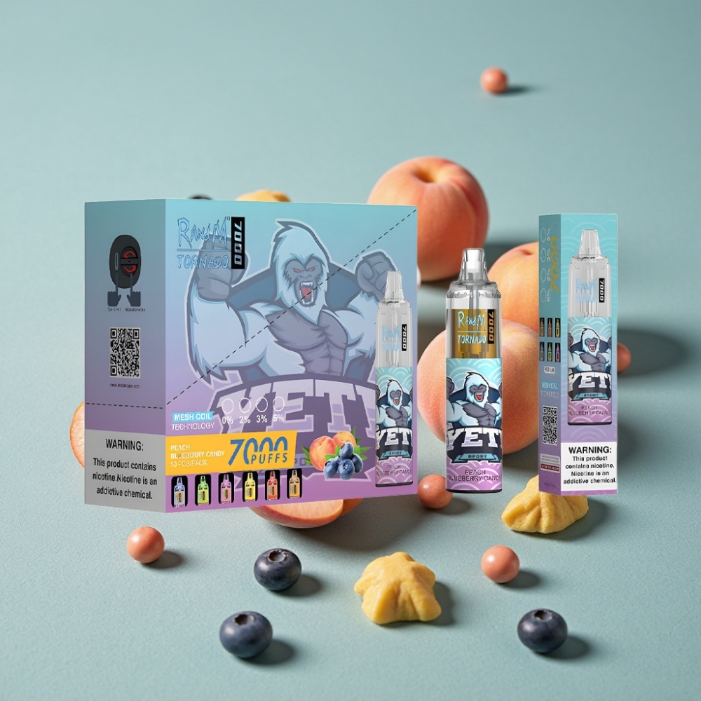 RandM Fumot Tornado 7000 Puffs 14ML Melocotón Arándano Caramelo Tipo-C RGB Ajustable