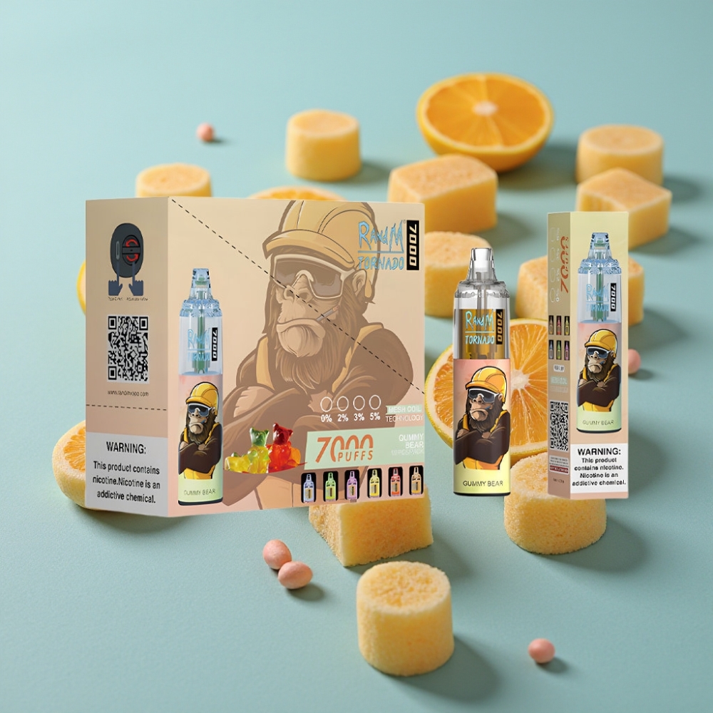 RandM Fumot Tornado 7000 Puffs 14ML Osito de Goma Tipo-C RGB Ajustable