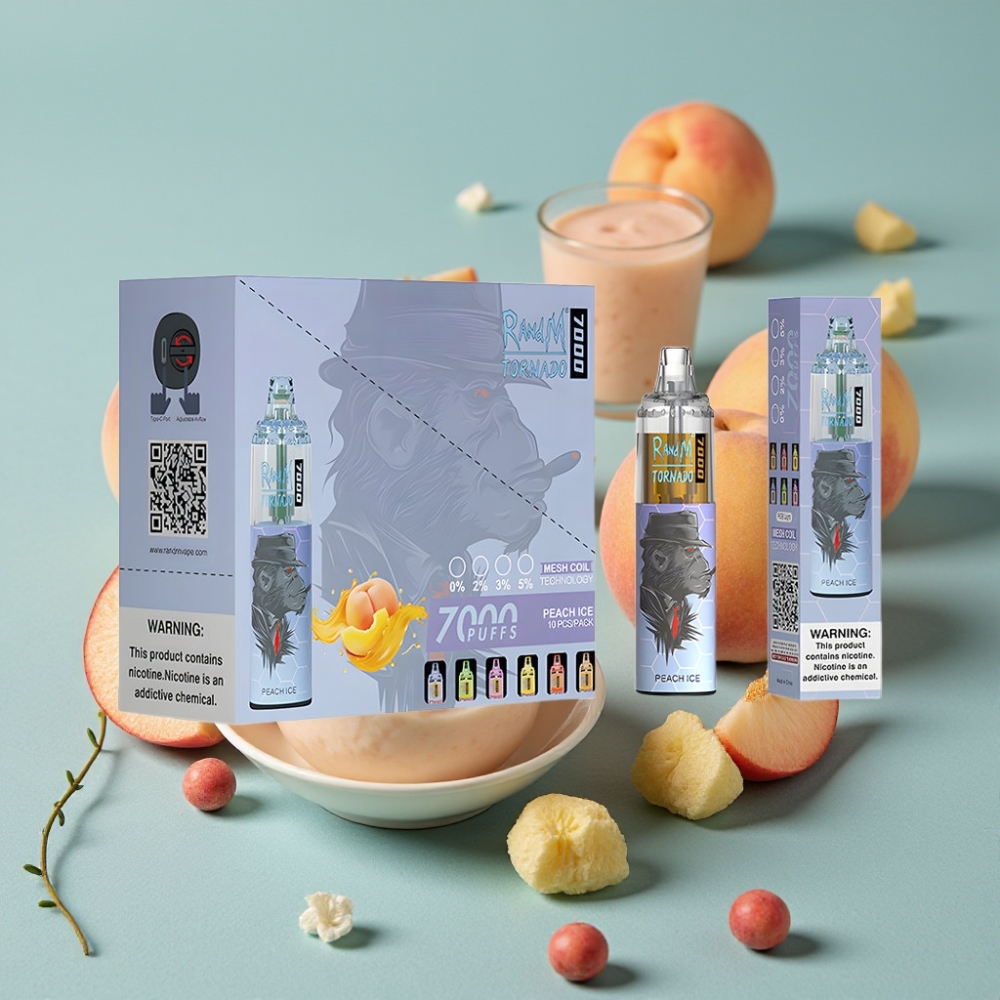 RandM Fumot Tornado 7000 Puffs 14ML Peach Ice RGB Light Type-C vape al por mayor España