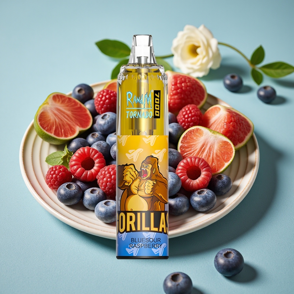 RandM Fumot Tornado 7000 Puffs 14ML Tipo-C Luz RGB Aire Ajustable Frambuesa Azul Ácida