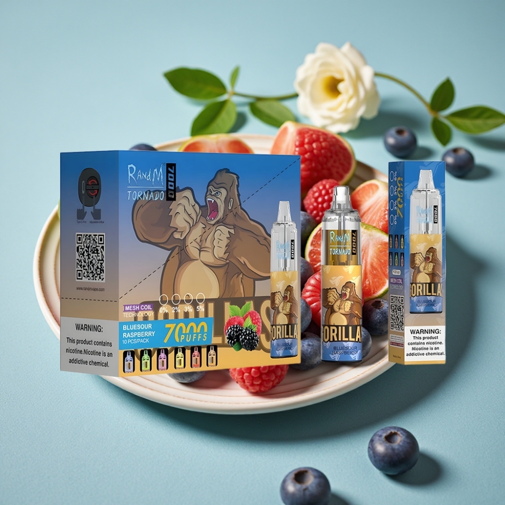 RandM Fumot Tornado 7000 Puffs 14ML Tipo-C Luz RGB Aire Ajustable Frambuesa Azul Ácida