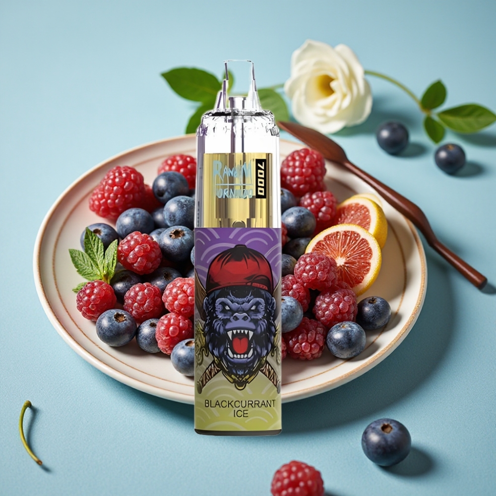 RandM Fumot Tornado 7000 Puffs 14ML Tipo-C Luz RGB Ajuste de Aire Grosella Negra Hielo