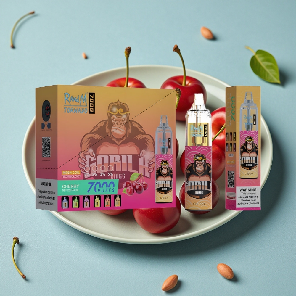 RandM Fumot Tornado 7000 Puffs 14 ML Tipo-C Luz RGB Aire Ajustable Cereza