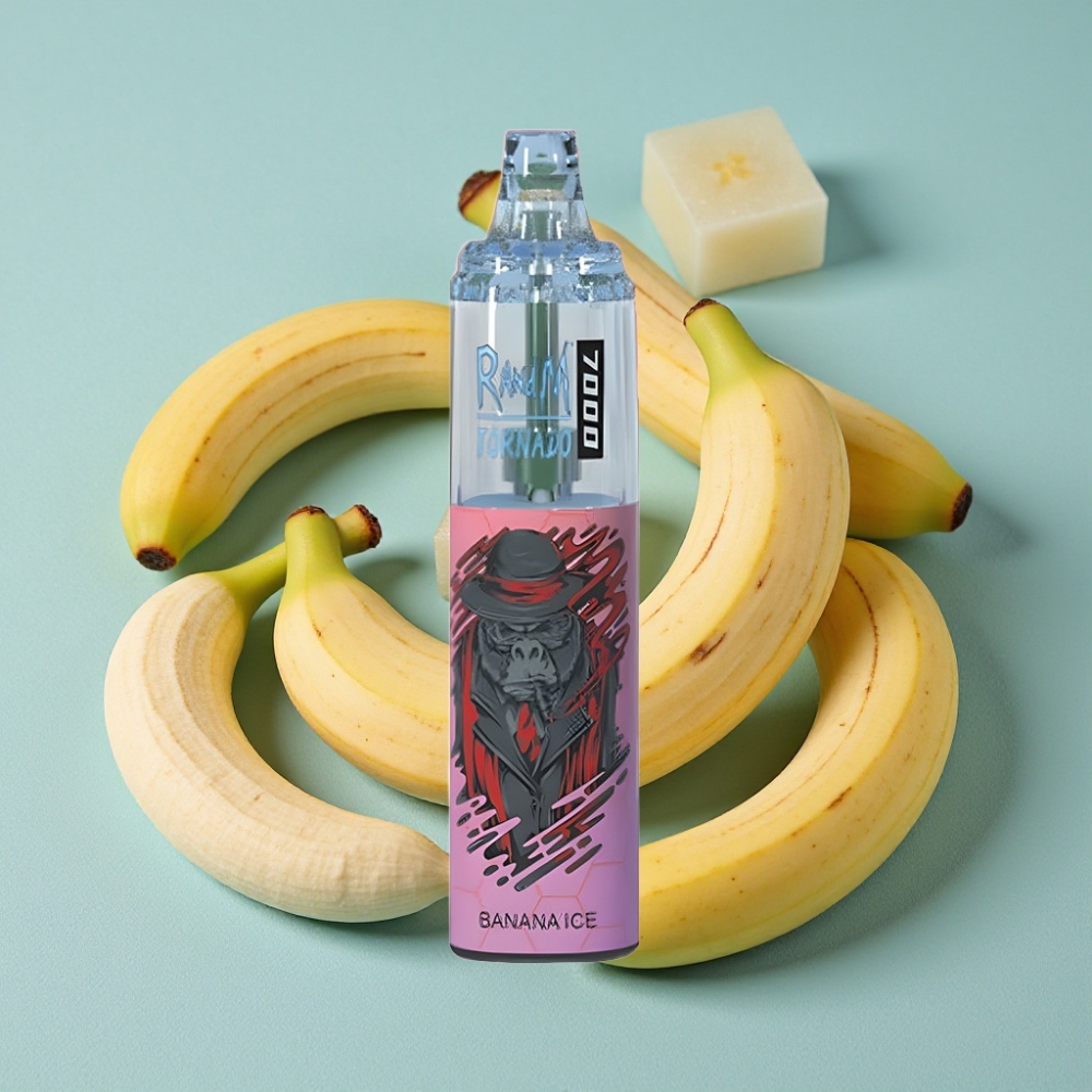 RandM Fumot Tornado 7000 Puffs Banana Hielo 14ML Tipo-C Luz RGB Aire Ajustable